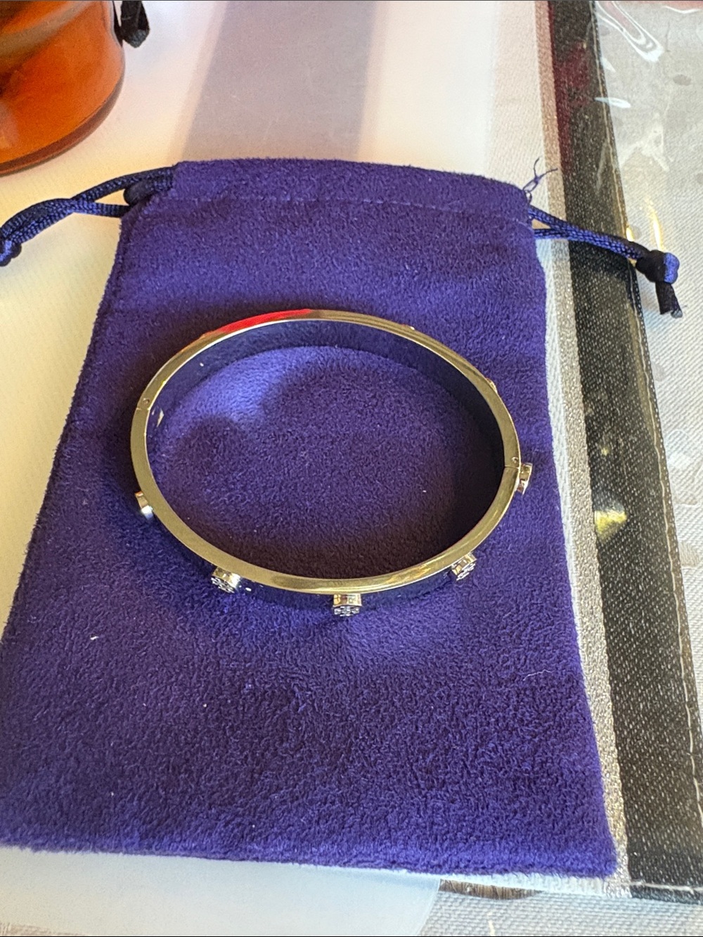 Tory Burch Silver Crystal-Accent Bangle Bracelet